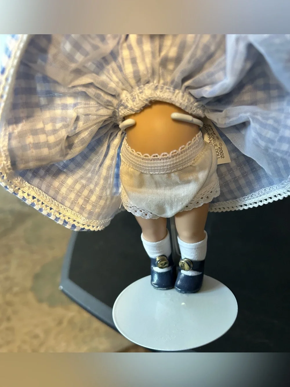 Vintage Vogue Ginny Doll from the 1950s, blue & white gingham dress w/red ribbon